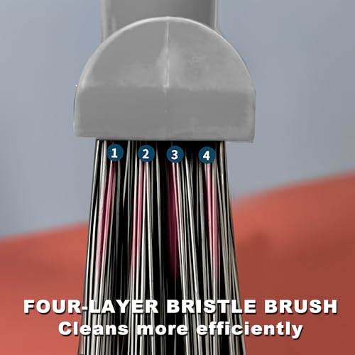 Large Angle Brooms Indoor Outdoor Broom with Long Handle Stiff Bristle Sweeper for Kitchen Garage Deck Courtyard Lobby Patio Lawn Leaves (Gray) - color: Gray
