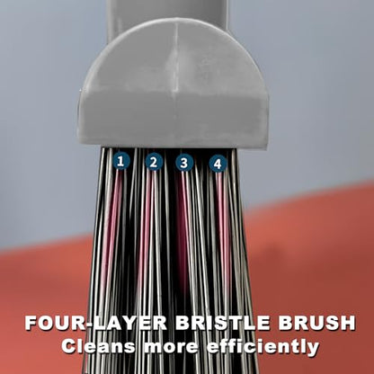 Large Angle Brooms Indoor Outdoor Broom with Long Handle Stiff Bristle Sweeper for Kitchen Garage Deck Courtyard Lobby Patio Lawn Leaves (Gray) - color: Gray