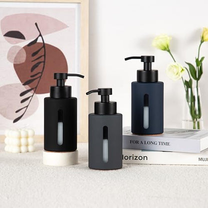 Enra Thick Glass Foaming Soap Dispenser with Clear Window,12oz Blue Bathroom Soap Dispenser with Stainless Steel Pump, Modern Boho Refillable Pump Bottle for Bathroom Kitchen (Foam-Blue) - color: Blue Foam Dispenser