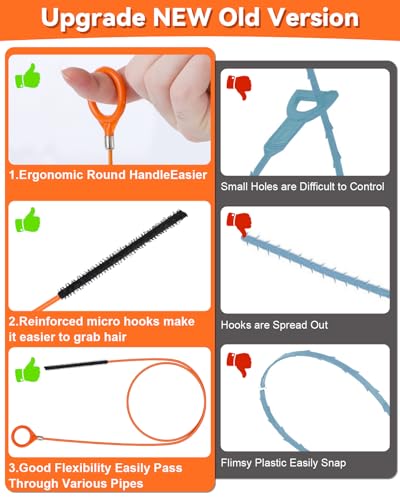 32 Inch Anti-break Metal Drain Snake, 6 Pack Hair Clog Remover | Drain Cleaner Tool with Nylon Coating Sink Snake, Drain Clog Remover for Shower, Bathroom Sink Tub - color: Orange-N-32IN