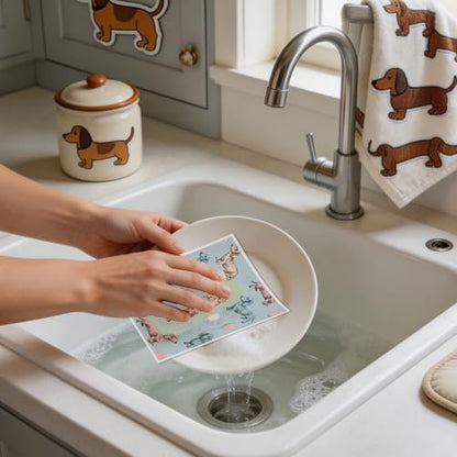 Reusable Swedish Dishcloths for Kitchen, 6 Pack Cute Dachshund Gifts Dish Cloths, Absorbent Dog Pattern Cellulose Cleaning Towels Wipes for Cooking Home Decor Housewarming Gift - style: Dachshund