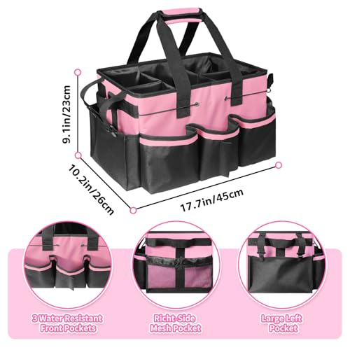 Grekos Large Cleaning Caddy Bags, Cleaning Caddy Suppliers Organizer with 4 Detachable Divider, Supply Caddy With Adjustable Shoulder Strap & Waist Belt For Housekeepers, Home, Car(Pink) - color: Pink