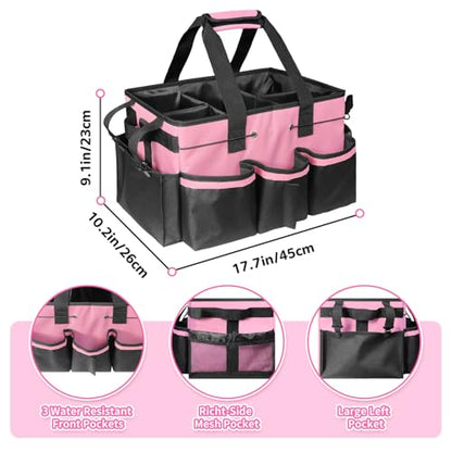 Grekos Large Cleaning Caddy Bags, Cleaning Caddy Suppliers Organizer with 4 Detachable Divider, Supply Caddy With Adjustable Shoulder Strap & Waist Belt For Housekeepers, Home, Car(Pink) - color: Pink