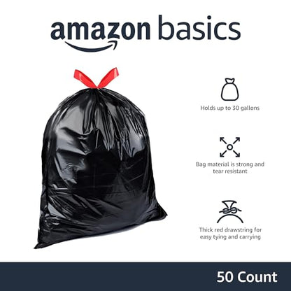 Amazon Basics Trash Bags, 30 Gallon, 50 Count | Drawstring | Multipurpose | Pack of 2 - size: 50 Count (Pack of 2)
