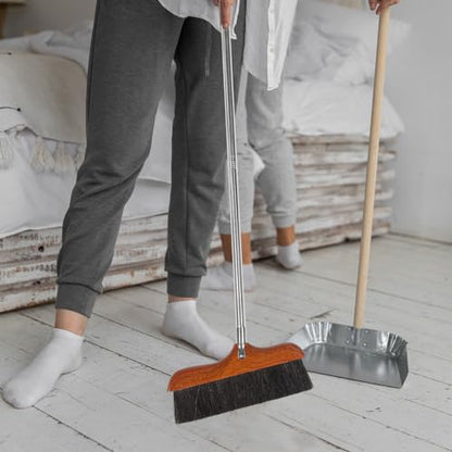 Hemoton Long Handle Soft Broom with Stainless Steel Rod Soft Bristles Indoor Outdoor Floor Brush for Hardwood Tile Concrete Sweeping Pet Hair Dust Removal