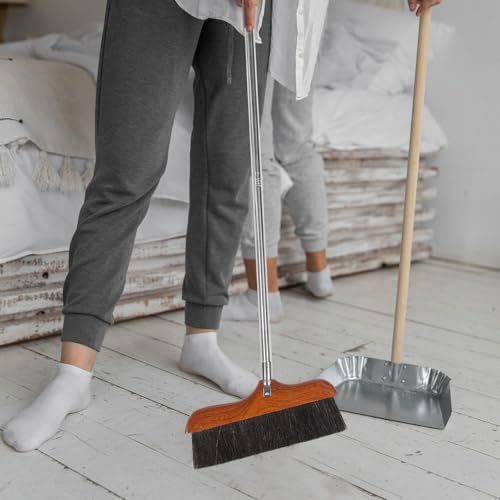 VALICLUD Wood Handle Soft Bristle Broom with Long Stainless Steel Handle, Anti-Static Floor Cleaning Tool for Indoor Household Sweeping and Dust Removal