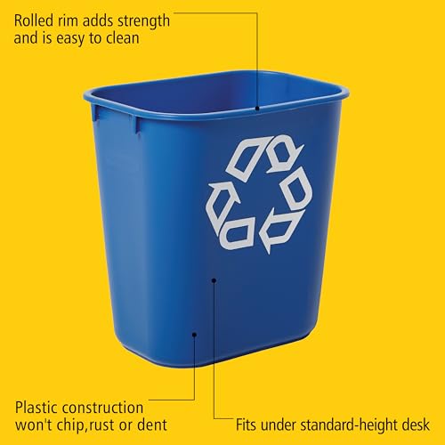 Rubbermaid Commercial Deskside Recycling Container, 3.25-Gallon/13-Quart, Blue Recycling Symbol, Plastic, for Bedroom/Bathroom/Office, Fits Under Desk/Sink/Cabinet - color: Blue, size: 3.25 Gallons