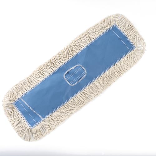 Matthew Cleaning 24'' Industrial Strength Cotton Dust Mop Refill Washable Replacement Heads for Residential & Commercial Use Fit Standard Dust Mop Frames, Hardwood,Concrete Floors Blue&White 1 Pack - color: Blue&white, size: 24'' 1 Pack