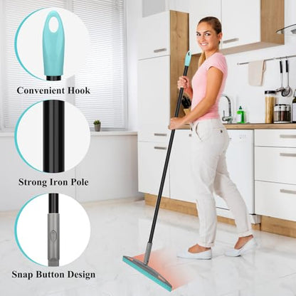 Multifunction Rubber Air Broom, Silicone Floor Squeegee Broom with 59" Long Handle, Scraping Broom for Floor Bathroom Kitchen Shower Tile Pet Hair Fur Marble Glass Water Window Foam Cleaning, Blue - color: Blue Air Broom