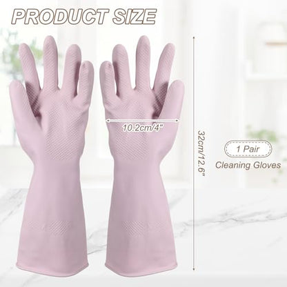 uxcell Rubber Cleaning Gloves, Reusable Household Dishwashing Long Rubber Gloves with Non-slip Grip - color: Pink Purple, size: Small
