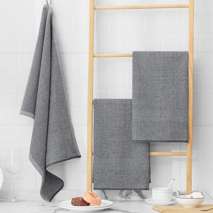 Homaxy Premium Kitchen Towels(18”x 28”, 12 Pack), Large Cotton Kitchen Hand Towels, Flat and Terry Dish Towels, 380 GSM Highly Absorbent Tea Towel Set with Hanging Loop, Grey - color: Grey, style: 12-pack