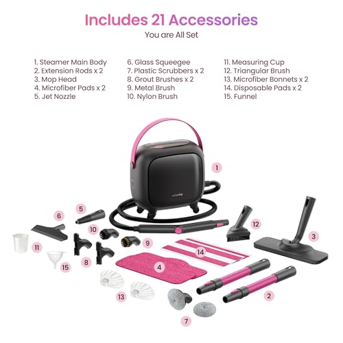 Schenley 21-in-1 Steam Cleaner, High-Pressure Heavy-Duty Steamer for Deep Cleaning Floors, Tiles, Upholstery, Grout, Grill and Cars, Fast Heat-Up, Large Water Tank, Multi-Purpose, Portable Design