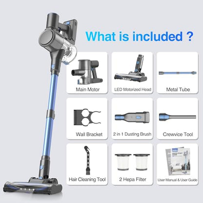 Zefiro Vacuum Cleaners for Home | 450W /40Kpa 50Mins Cordless Stick Vacuum Cleaner, Rechargeable Wireless Anti-Tangle Vacuum for Pet Hairs/Hardwood Floor