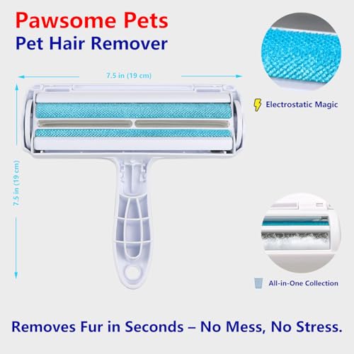 Pawsome Pets Pet Hair Remover Gift Set Reusable Lint Roller Cat and Dog Hair Remover for Furniture, Couch, Carpet, Clothing and Bedding - Portable, Multi-Surface Fur Removal Tool - color: B:blue