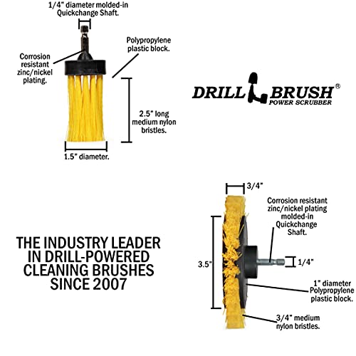 Tile and Grout Cleaning Drill Brush Set - 3 pack Drill Brush Power Scrubber Cleaning Brush Yellow Medium Stiffness - Shower Floor Scrub Brush for Drill - Bathroom Scrub Brush for Drill - Crevice Brush - color: Yellow