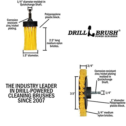 Tile and Grout Cleaning Drill Brush Set - 3 pack Drill Brush Power Scrubber Cleaning Brush Yellow Medium Stiffness - Shower Floor Scrub Brush for Drill - Bathroom Scrub Brush for Drill - Crevice Brush - color: Yellow
