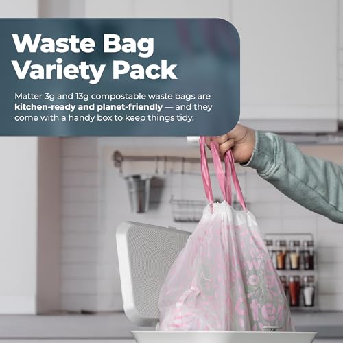 Matter Compostable Variety Pack 3 Gallon and 13 Gallon Kitchen Trash Bags with Drawstring, Unscented, Durable, Leak-Resistant, Eco-Friendly, 70 Count - style: 13 Gallon and 3 Gallon Variety Pack