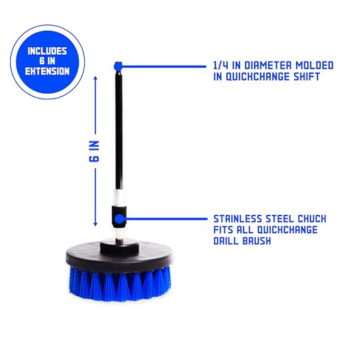 Diamond Shine 4" Medium Drill Brush Attachment with 6" Extension – Power Scrubber for Tile, Grout, Bathtub, Shower, Sink & Multi-Surface Cleaning