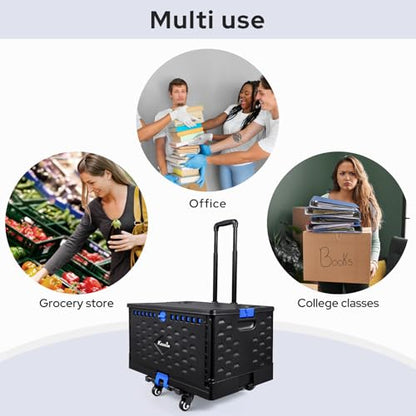 KEDSUM 2 in 1 Rolling Cart with Durable Removable Crate, 290 LBS/70L Capacity Collapsible Rolling Crate with Lid for School, Craft, Office & Garden, on 4 Rotate Wheels - style: Teacher Cart