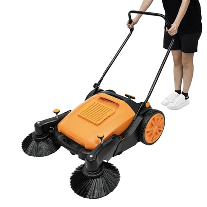 41.34 Inch Wide Outdoor Hand Push Floor Sweeper,55L/14.53 Gal Adjustable Handle Nylon Brush Push Power Sweeper,Easy to Push Floor Sweepers,Push Lawn Sweepers with 5 Gears