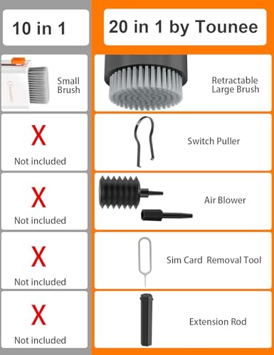 20 in 1 Keyboard Cleaner Kit, Electronics Cleaning Kit with Retractable Big Brush, Portable, Multi-Tool Kit for Phones, Tablet, Computer, PC Monitor,TV Camera Lens - color: Black