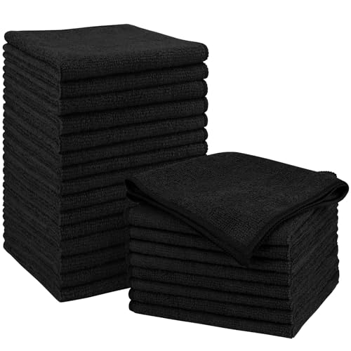 Orighty Black Microfiber Cleaning Cloth, Microfiber Towels for Cars, Highly Absorbent Car Cleaning Supplies, Lint Free Cloths Clean Rags for Car Care, House, Kitchen, 12x11 inch, Pack of 24 - color: Black, size: Pack of 24