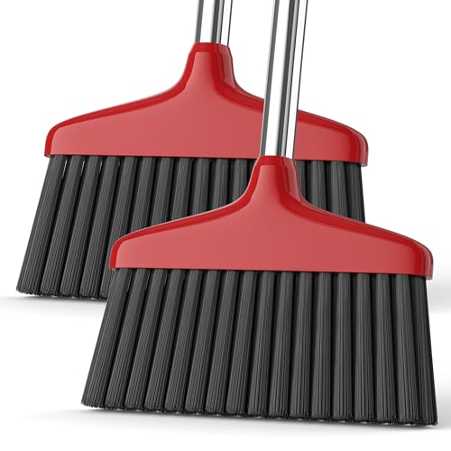Handy Broom 2Pack, Indoor/Outdoor Brooms, Duty Kitchen Broom, for Home Garage Kitchen Office Courtyard Lobby Patio Lawn Concrete (2, Red) - color: Red