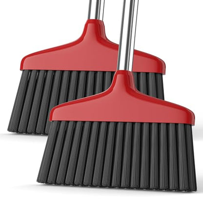 Handy Broom 2Pack, Indoor/Outdoor Brooms, Duty Kitchen Broom, for Home Garage Kitchen Office Courtyard Lobby Patio Lawn Concrete (2, Red) - color: Red
