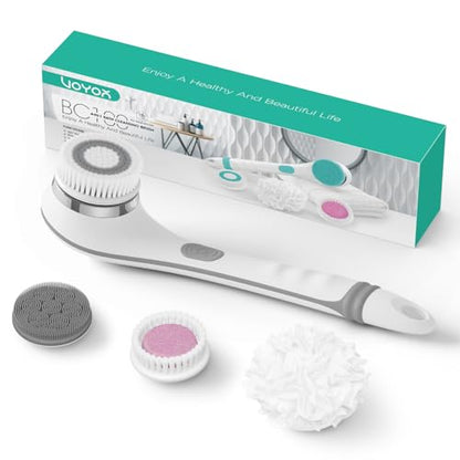 VOYOR Electric Body Brush Back Scrubber for Shower Rechargeable Exfoliating Bath Brush Powered Shower Brush with Non-Slip Long Handle Deep Cleansing, Exfoliation, Massaging Spin Brush BC100 (Grey) - color: Grey