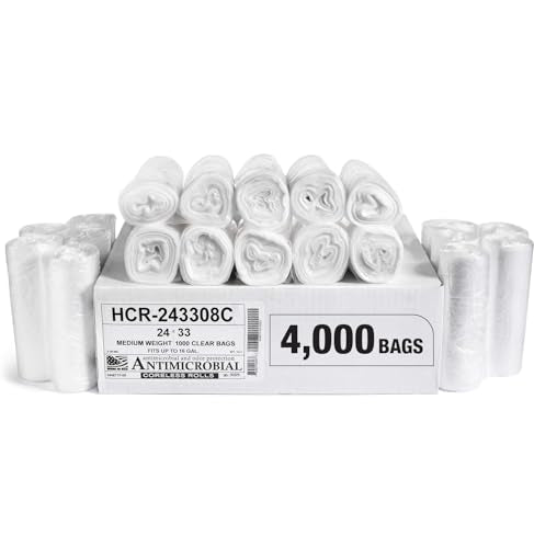 Aluf Plastics High Density Trash Bags, 16 Gallon, 4000 Count, 8 Micron (eq), 24" x 33", Clear, for Bathroom, Office, Industrial, Commercial, Janitorial, Municipal, Recycling - color: Clear, style: 12-16 Gal, 8 Micron Equiv, 4,000 Count