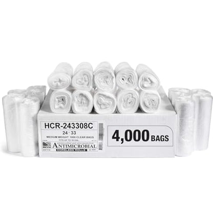 Aluf Plastics High Density Trash Bags, 16 Gallon, 4000 Count, 8 Micron (eq), 24" x 33", Clear, for Bathroom, Office, Industrial, Commercial, Janitorial, Municipal, Recycling - color: Clear, style: 12-16 Gal, 8 Micron Equiv, 4,000 Count