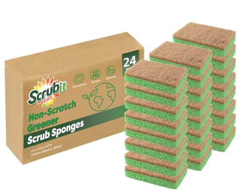 SCRUBIT 24 Pack Natural Sponges - Biodegradable Compostable Cellulose and Coconut Natural Sponges for Dishes, Eco Friendly Non Toxic Kitchen Sponge - size: 24 Count (Pack of 1)