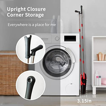 Broom and Dustpan Set (54") Long Handle Home Cleans Collapsible Broom with Dustpan Combo for Sweeping Dorm Classroom Lobby Kitchen Office (Black and Red) - color: Black and Red