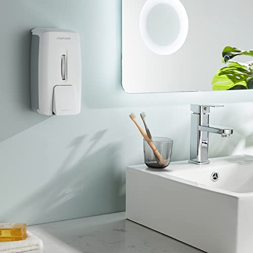 interhasa! Soap Dispenser Wall Mount Refillable 28oz Hand Sanitizer Dispenser Commercial Hand Soap Dispenser for Bathroom Support Liquid Gel Soap - color: White