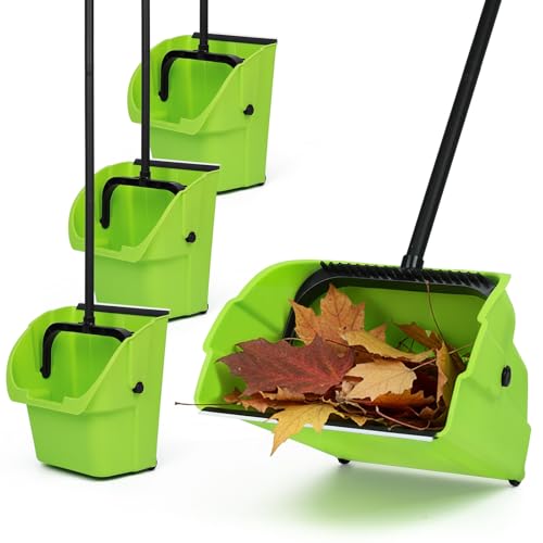 (3PK) Commercial Jumbo Heavy Duty Stand Up Debris Pan, Large Lobby Dustpan with Long Handle, Scooper for Outdoor Leaves Cleaning, Courtyards/Garage/Sidewalks-Professional Grade