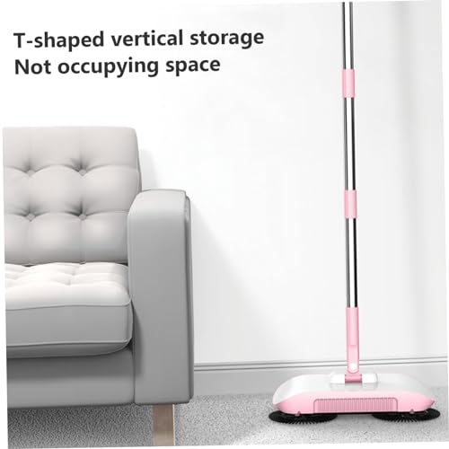 Manual Vacuum Sweeper, 180 Degree Rotating Push Vacuum Non Electric Floor Sweeper, 2 in 1 Manual Sweeper for Carpet and Floors(Pink)