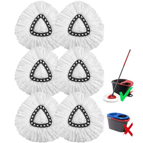 6 Pack Microfiber mop Head Replacements, Compatible with O-Ceda Easywring Single-Bucket Cleaning System, Powerful Stain Removal, Machine Washable, Easy to Replace - size: 6 Count (Pack of 1)
