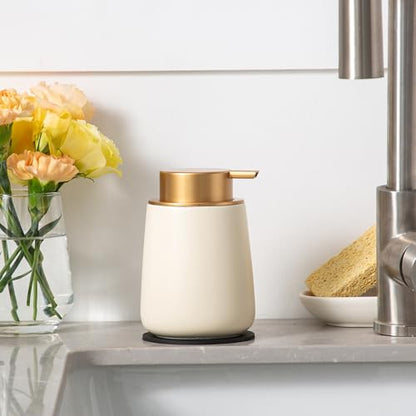 Enra Foaming Soap Dispenser,12 Oz Modern Foam Soap Dispenser with Gold Pump for Bathroom, Kitchen with Easy-to-Press Pump (Beige Foam Gold Pump) - color: Foam-beige-gold Pump