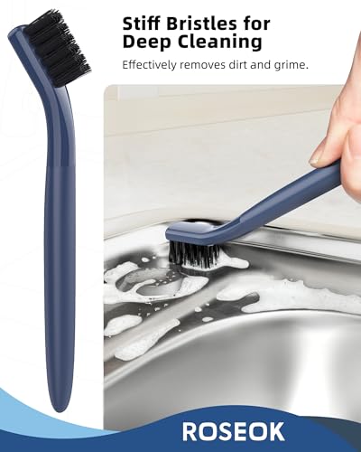 ROSEOK Grout Cleaner Brush Set, Detail Cleaning Brush Set, Crevice Scrub Brushes for Tile, Sink, Corners, Drains, Crevice Cleaning, Deep Clean Brush Set for Edge, Blue