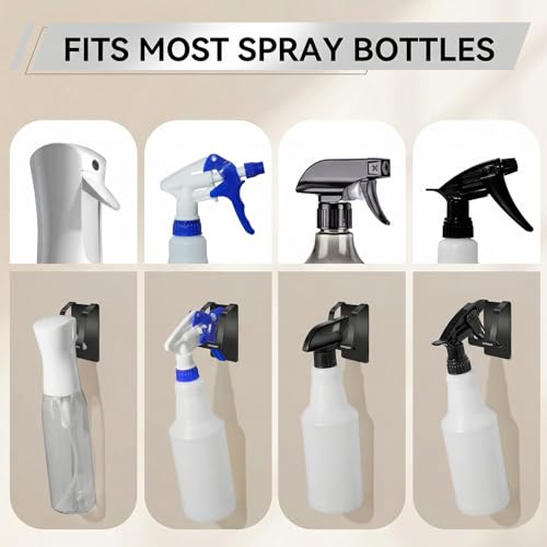 KIHOGEM Spray Bottle Hanger, Adhesive Spray Bottle Hook Stainless Steel Spray Bottle Holder Wall Mount Non Drilling for Cabinet, Kitchen or Under Sink 4pcs, Black - color: Black