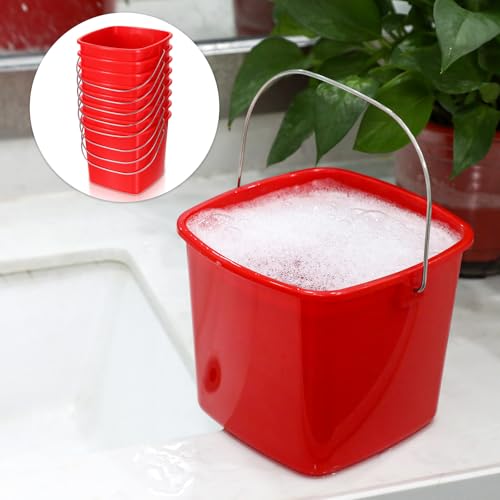 JJUNW 6 Pcs 3 Quart Cleaning Bucket, Detergent Square Bucket, Plastic Utility Cleaning Pail Stackable Cleaningpail Small Square Buckets for Restaurant Kitchen Home Offices Commercial (Red)