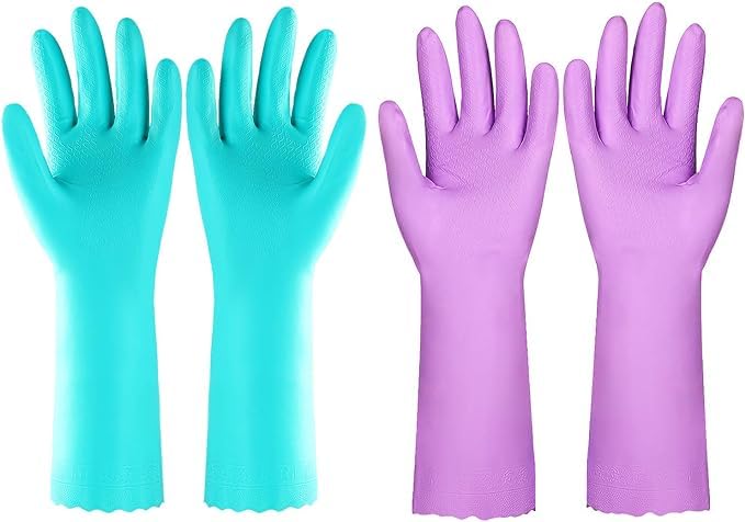 Elgood Reusable Dishwashing Cleaning Gloves with Latex free, Cotton lining,Kitchen Gloves 2 Pairs,Purple+blue large - color: Purple+blue, size: Large (Pack of 2)
