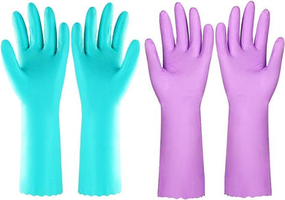 Elgood Reusable Dishwashing Cleaning Gloves with Latex free, Cotton lining,Kitchen Gloves 2 Pairs,Purple+blue large (Pack of 2) - color: Purple+blue, size: Large (Pack of 4)