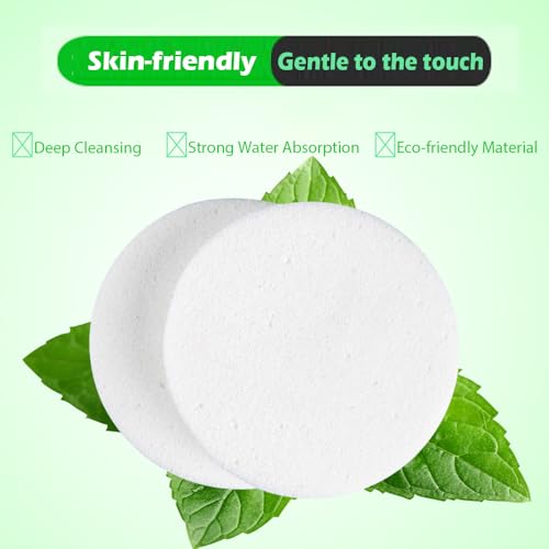 Facial Sponge Compressed,60 Pcs PVA Professional Makeup Removal Wash Round Face Sponges Spa Pads Exfoliating Cleansing for Women,White - color: White