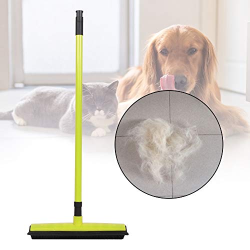 Pet Hair Sweeper, Rubber Broom Pet Hair Lint Removal Device with Telescopic Bristles Sweep Cleaner 27 to 47 Inches Adjustable Length Rubber Bristles TPE Scraper for Carpet Tile Hardwood Linoleum - color: Green