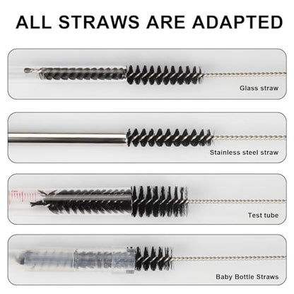 Straw Cleaner Brushes Sets, 12 Pieces 8.2 Inch Botthle Cleaning Brush and Nylon Tube Brush Brush Kit for Sippy Cup, Tumbler, Water Bottle, Drinking Straw (Black) - color: 8.2 Inch Black Cleaning Brushes