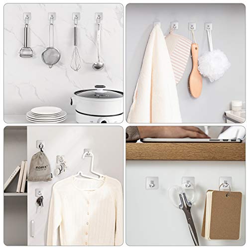 VIS'V Adhesive Towel Hooks, Waterproof Shower Wall Stick on Hooks, 2 Extra Adhesive Strips, Silver, 4 Pcs - color: Silver