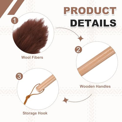 uxcell Wool Duster, 14.2" Natural Feather Cleaner Household Cleaning Duster with Solid Wooden Handle for Cleaning Fans Window Blinds Shelves Furniture, Coffee - color: Coffee, size: 14.2"