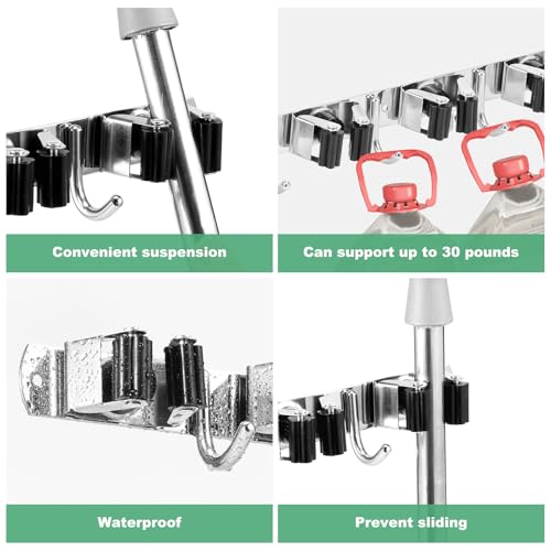 Mop Broom Holder Wall Mount, Non Slip Broom Mop Holder, Broom Organizer, Stainless Steel Broom Hanger Wall Mount for Home Kitchen Garden Laundry Garage, 2 Mounting Methods (Style 2) - color: Style 2