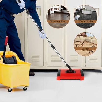 Carpet Floor Sweeper with Horsehair, Manual Cleaner, Non-Electric Broom Efficient Hand Push Rug Roller Brush